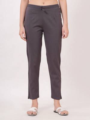 Satrangi women's viscose lycra grey solid slim fit pant 2