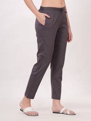 Satrangi women's viscose lycra grey solid slim fit pant 3
