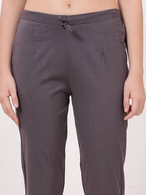 Satrangi women's viscose lycra grey solid slim fit pant 5