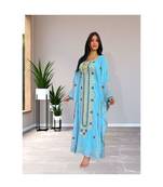 Sky-Blue Kaftan Handcrafted Georgette Embroidered Work Party Wear Fully Stitched Dresses 0226