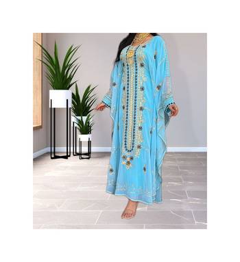 Sky-Blue Kaftan Handcrafted Georgette Embroidered Work Party Wear Fully Stitched Dresses 0226 4
