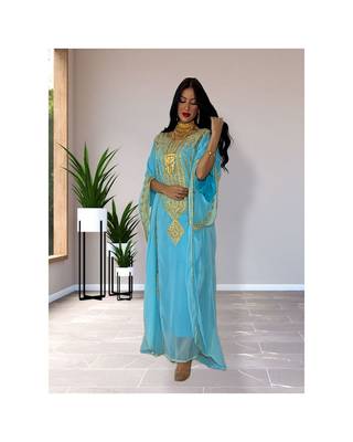 Sky-Blue Kaftan Handcrafted Georgette Embroidered Work Party Wear Fully Stitched Dresses 0227 1