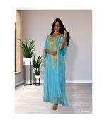 Sky-Blue Kaftan Handcrafted Georgette Embroidered Work Party Wear Fully Stitched Dresses 0227