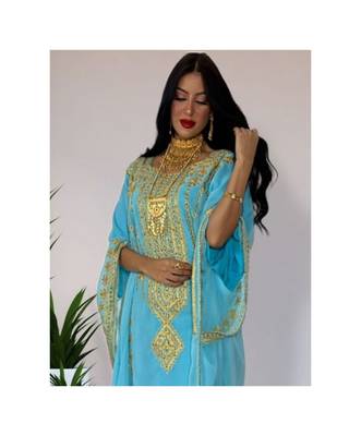 Sky-Blue Kaftan Handcrafted Georgette Embroidered Work Party Wear Fully Stitched Dresses 0227 2