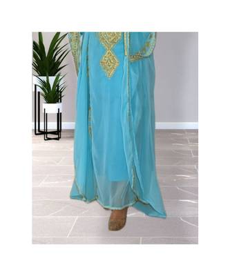 Sky-Blue Kaftan Handcrafted Georgette Embroidered Work Party Wear Fully Stitched Dresses 0227 3