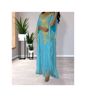 Sky-Blue Kaftan Handcrafted Georgette Embroidered Work Party Wear Fully Stitched Dresses 0227 4