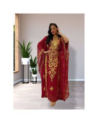 Grand Maroon & White Layered Moroccan Kaftan Gown | Bridal & Event Dress 1