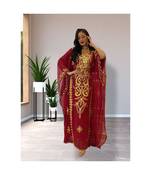 Maroon Georgette Embroidered Wedding Kaftan