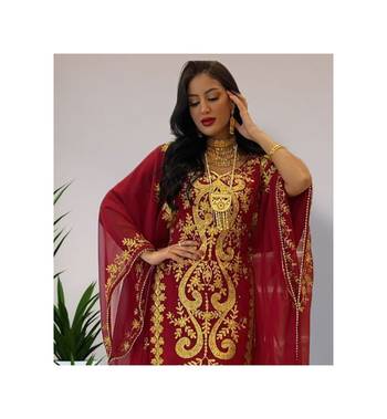 Grand Maroon & White Layered Moroccan Kaftan Gown | Bridal & Event Dress 2