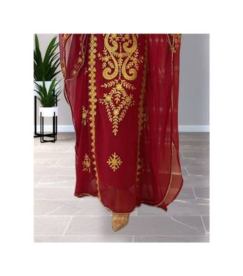 Grand Maroon & White Layered Moroccan Kaftan Gown | Bridal & Event Dress 3