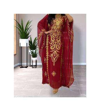 Grand Maroon & White Layered Moroccan Kaftan Gown | Bridal & Event Dress 4