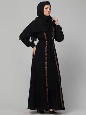 Women stylish traditional wear abaya black shrug 3