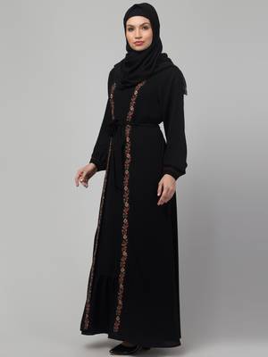 Women stylish traditional wear abaya black shrug 4