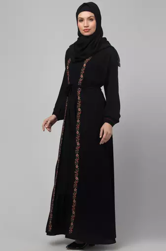 Women stylish traditional wear abaya black shrug
