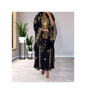 Black Kaftan Handcrafted Georgette Embroidered Work Party Wear Fully Stitched Dresses 0231 1
