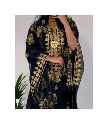 Black Kaftan Handcrafted Georgette Embroidered Work Party Wear Fully Stitched Dresses 0231 2