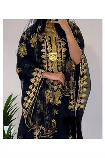 Black Kaftan Handcrafted Georgette Embroidered Work Party Wear Fully Stitched Dresses 0231