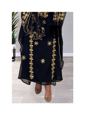 Black Kaftan Handcrafted Georgette Embroidered Work Party Wear Fully Stitched Dresses 0231 3