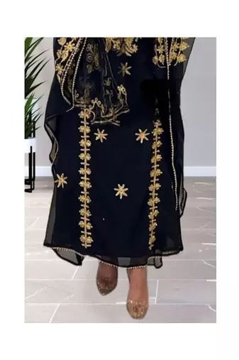 Black Kaftan Handcrafted Georgette Embroidered Work Party Wear Fully Stitched Dresses 0231