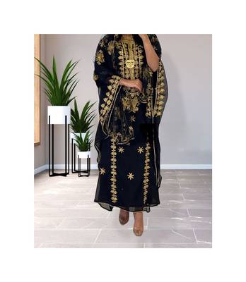 Black Kaftan Handcrafted Georgette Embroidered Work Party Wear Fully Stitched Dresses 0231 4