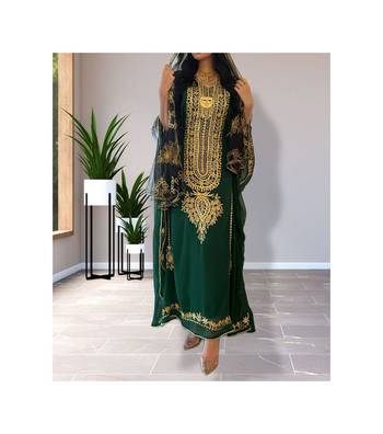 Green Kaftan Handcrafted Georgette Embroidered Work Party Wear Fully Stitched Dresses 0232 1