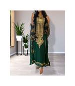Green Kaftan Handcrafted Georgette Embroidered Work Party Wear Fully Stitched Dresses 0232