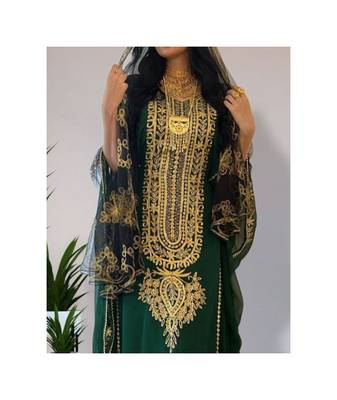 Green Kaftan Handcrafted Georgette Embroidered Work Party Wear Fully Stitched Dresses 0232 2