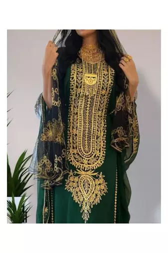 Green Kaftan Handcrafted Georgette Embroidered Work Party Wear Fully Stitched Dresses 0232