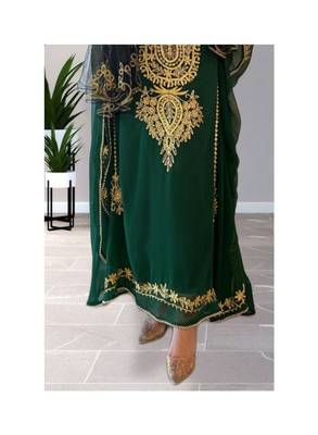 Green Kaftan Handcrafted Georgette Embroidered Work Party Wear Fully Stitched Dresses 0232 3