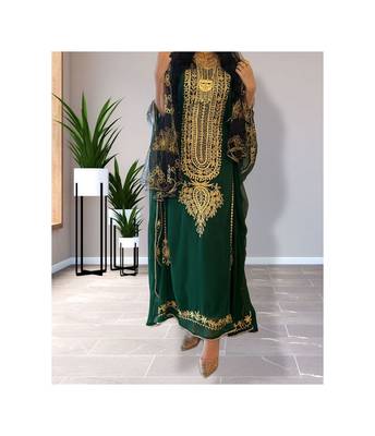 Green Kaftan Handcrafted Georgette Embroidered Work Party Wear Fully Stitched Dresses 0232 4