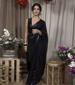 Designer Black Georgette Saree With Black Sequin Blouse Fabric