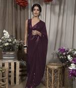 Designer Wine Georgette Wine Sequin