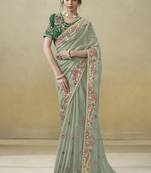 Designer Pista Jacklin Silk Green Embroidered saree with designer blouse fabric