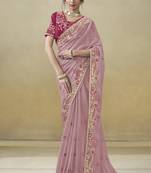 Designer Pink Jacklin Silk Rani Embroidery saree with designer blouse fabric