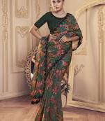 Designer Green Jimmy Choo Printed Saree with blouse fabric