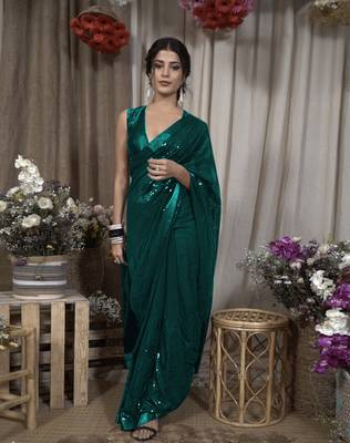 Designer Raama Georgette bollywood style sequence Saree with Blouse Fabric 1