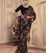 Designer Black Jimmy Choo Printed Saree with blouse fabric