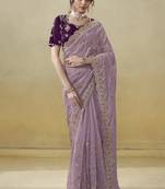 Designer Light Purple Organza Purple wedding wear saree with blouse fabric.