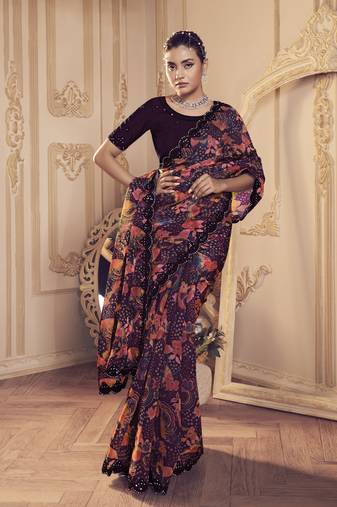 Designer Purple Jimmy Choo Printed Saree with blouse fabric