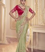 Designer Pista Ice Georgette Saree with designer blouse fabric