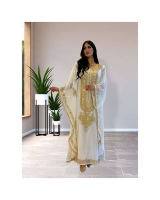 White Kaftan Handcrafted Georgette Embroidered Work Party Wear Fully Stitched Dresses 0233 1