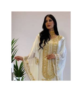White Kaftan Handcrafted Georgette Embroidered Work Party Wear Fully Stitched Dresses 0233 2
