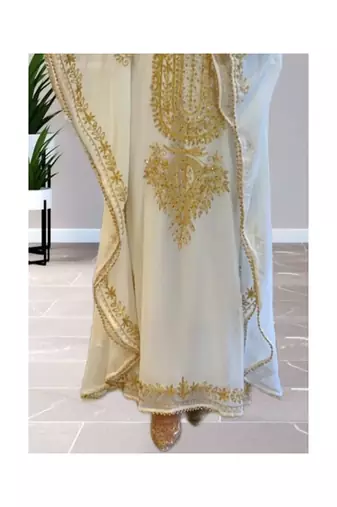 White Kaftan Handcrafted Georgette Embroidered Work Party Wear Fully Stitched Dresses 0233
