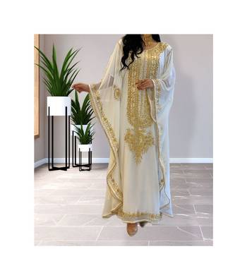 White Kaftan Handcrafted Georgette Embroidered Work Party Wear Fully Stitched Dresses 0233 4