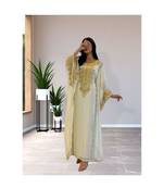 White Georgette Kaftan With Gold Embroidery