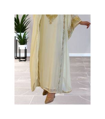White Georgette Kaftan With Gold Embroidery 3