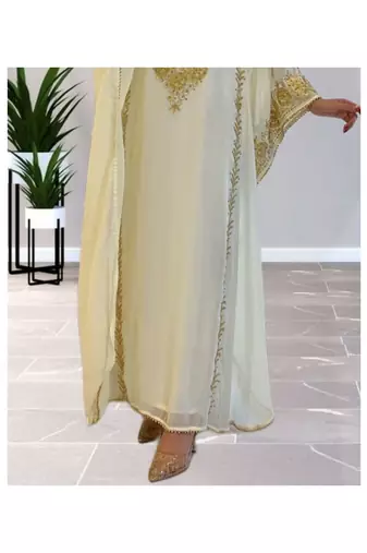 White Georgette Kaftan With Gold Embroidery
