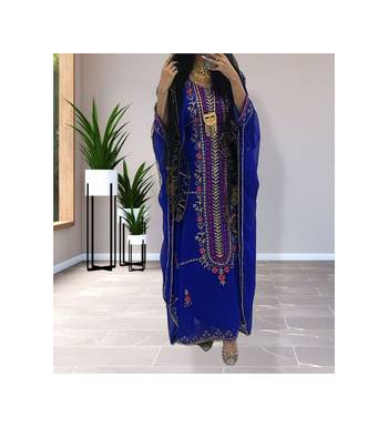 Royal-Blue Kaftan Handcrafted Georgette Embroidered Work Party Wear Fully Stitched Dresses 0236 1