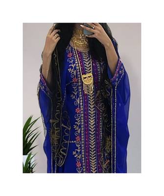 Royal-Blue Kaftan Handcrafted Georgette Embroidered Work Party Wear Fully Stitched Dresses 0236 2
