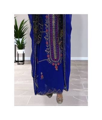 Royal-Blue Kaftan Handcrafted Georgette Embroidered Work Party Wear Fully Stitched Dresses 0236 3